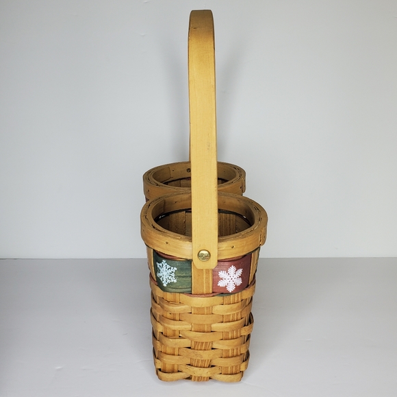 Wooven Double Wood Basket with Handle Snowflakes - Picture 2 of 8